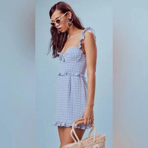 For Love & Lemons Periwinkle Sweetheart Heart Print Mini Dress Size L Large